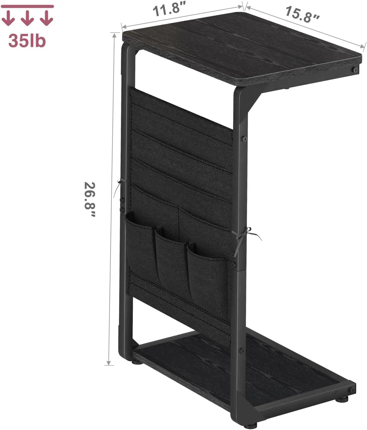 C-Shaped End Table with Storage Bag, Small Sofa Side Table for Living Room or Bedroom
