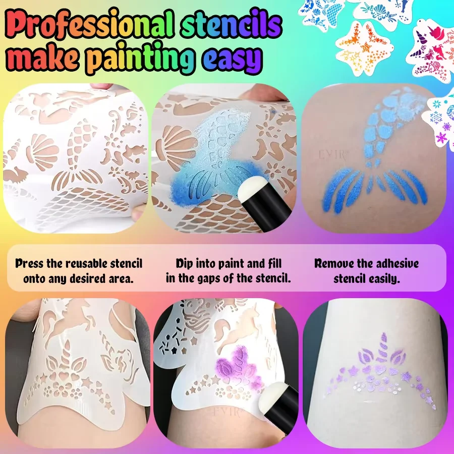 EYIR Reusable Face Painting Stencils Washable Makeup Templates for DIY Body Art Festival Party Costume Decoration