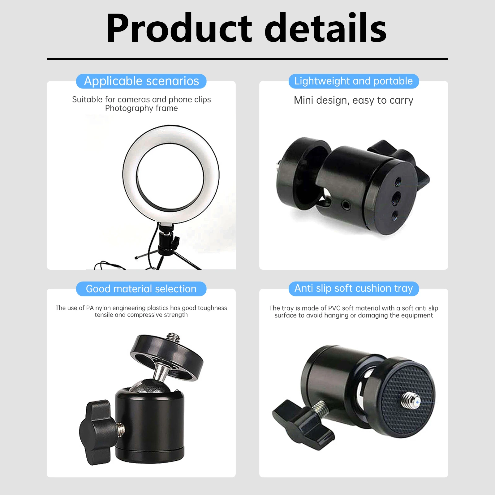 Camera Head For DSLR DV Cameras 1/4 Hot Shoe Tripod Mount Ball Adapter Cradle Ball Head with Lock LED Light Flash Bracket Holder
