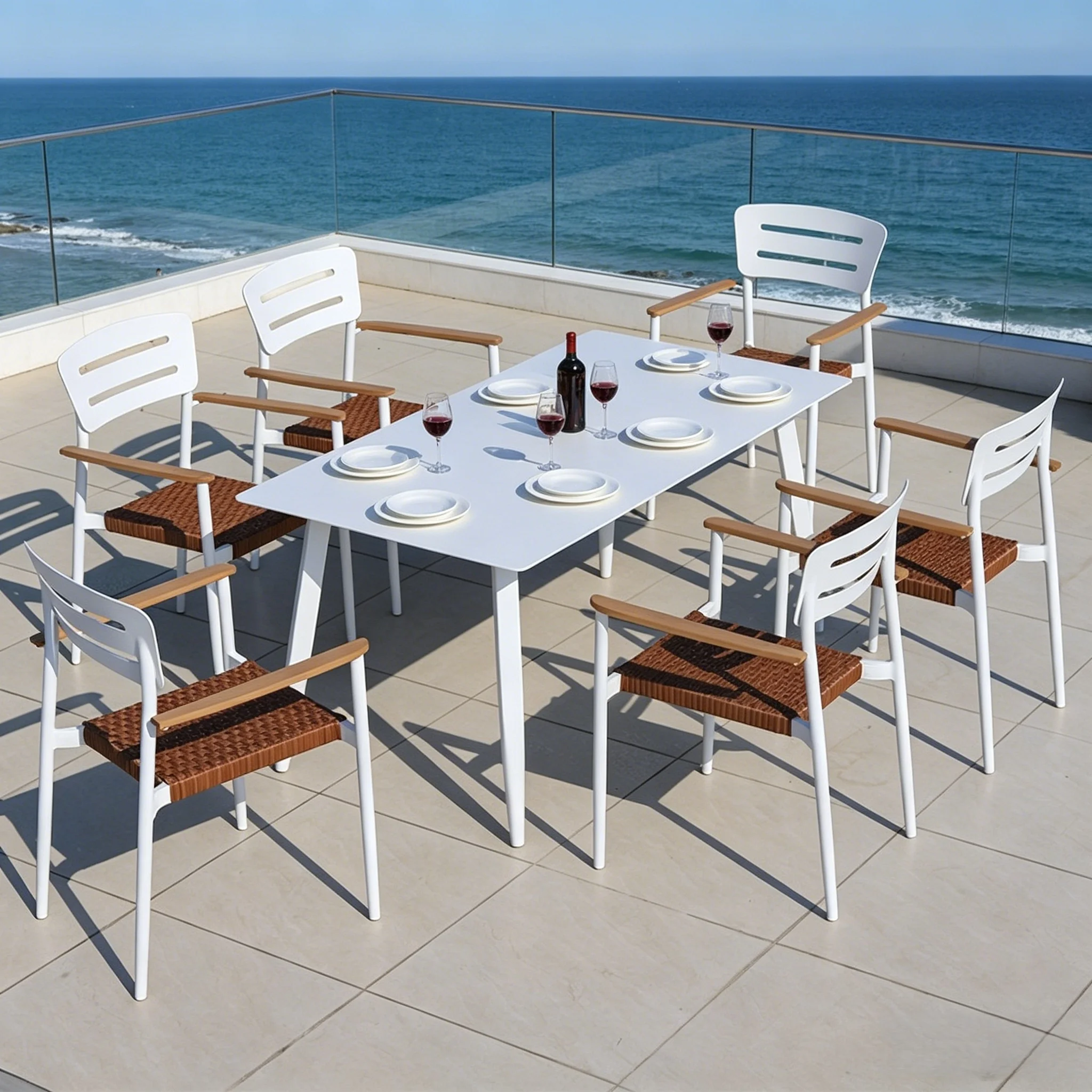 *Luxury Modern New Design Outdoor Dining Table Aluminum Wicker Chair Set Stackable Waterproof Restaurants Hotels Gardens Durable