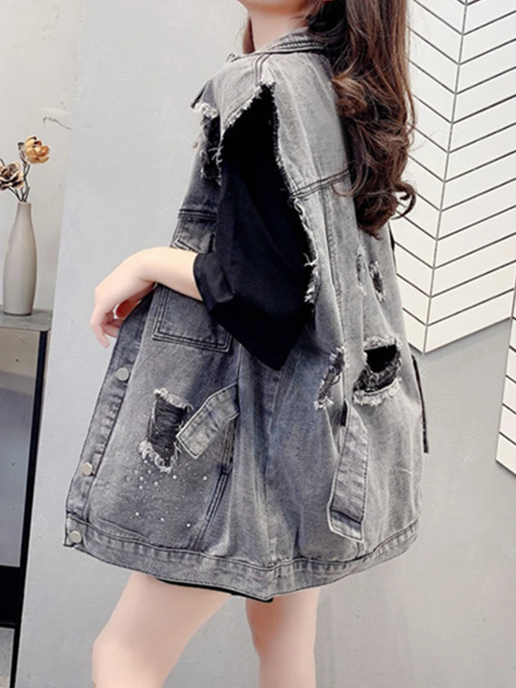 Camiseta sin mangas vaquera de verano para mujer Svel ort Sle mezcla de algodón y poliéster prendas de vestir exteriores Casual Street Sle con kets