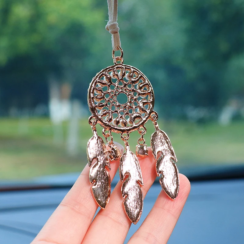 Diamond-encrusted alloy dream catcher car interior pendant rearview mirror accessories