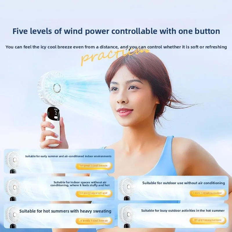  Handheld Mini Fan Foldable Portable Neck Hanging Fans 5 Speed USB Rechargeable Fan with Phone Stand and Display Screen 2000mAh