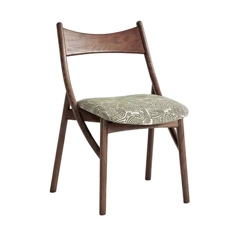 

Solid wood dining chair household retro soft bag casual backrest chair small apartment