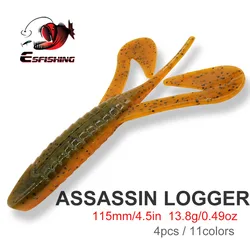 ESFISHING Plastic Lures Assassin Logger 115mm 4pcs Fishing Tackle Silicone Bait Pesca Leurere Souple Soft Lures for Bass