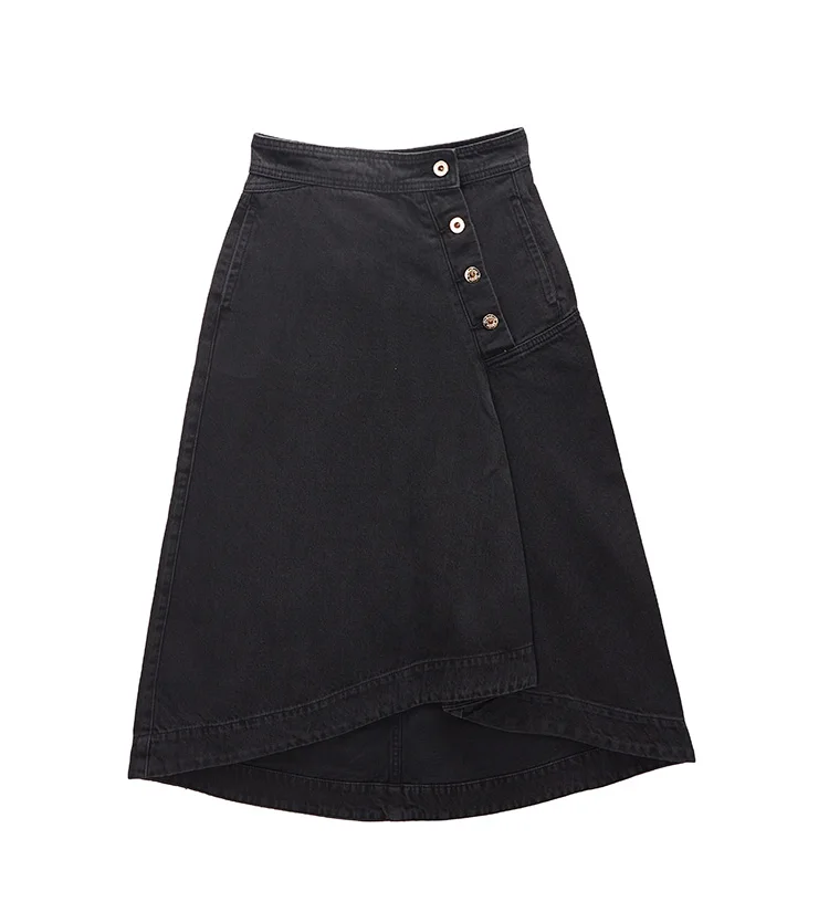 

Модное женское платье до щиколотки с высокой талией, простые джинсовые платья в стиле ретро, повседневная универсальная однотонная юбка трапециевидной формы