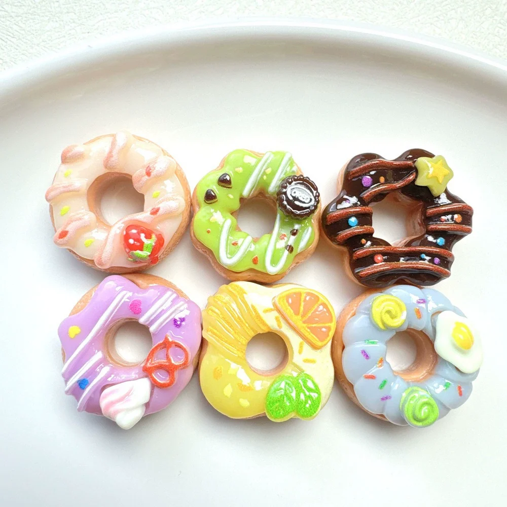 8 stücke Neue Kawaii Harz Mini Flatback Donuts Cabochon Deco Teile Material Sammelalbum Decoden Charms Handwerk Sammelalbum Zubehör – Detail 1
