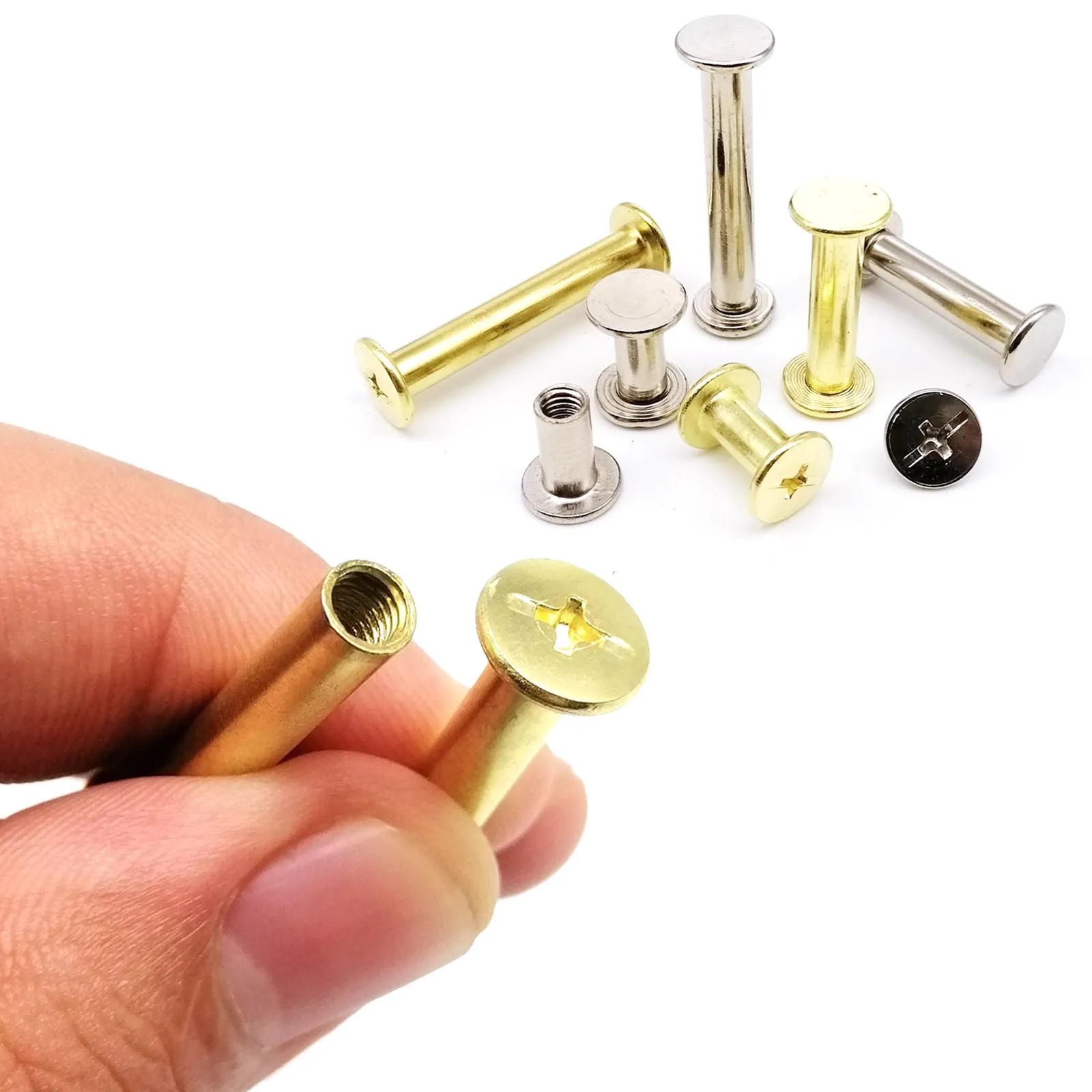 HZYUEGOU 10 Stück M5x5-50mm Goldene und Silberne Chicago-Schraubnieten für Leder, Taschen, Gürtel, Fotoalben, Scrapbooks und Notizbücher – Detail 2