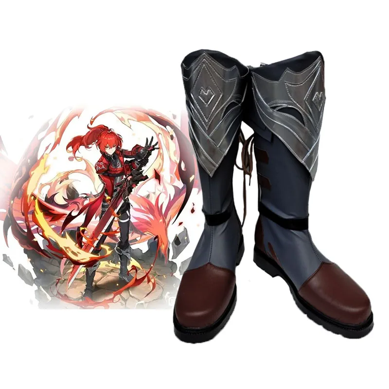 Game Genshin Impact Diluc Schoenen Dark Red Nieuwe Huid Cosplay Lederen Laarzen Unisex Rollenspel Halloween Volwassen