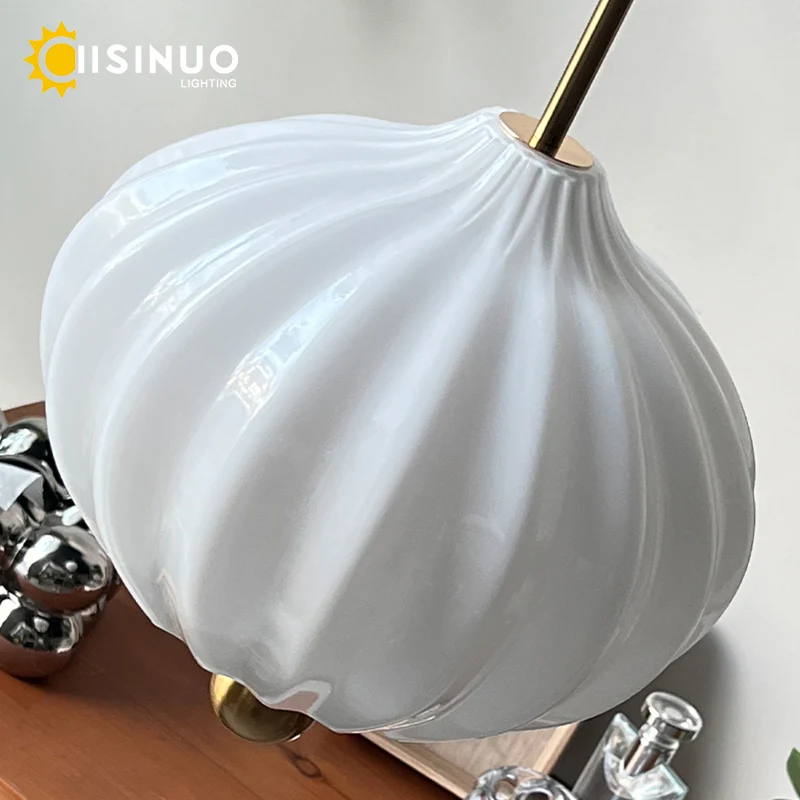 Bauhaus Style White Glass Pendant Light Vintage Handcrafted Clear Glass Shade Chandelier Adjustable Cable for Bedroom Study Home