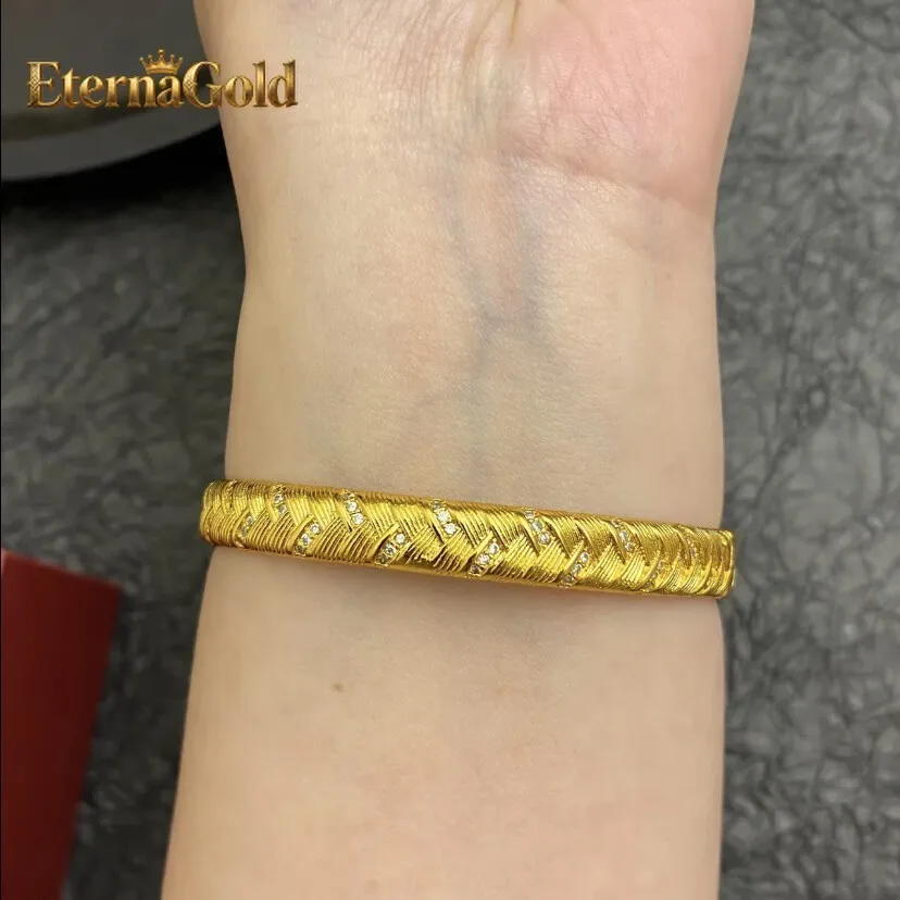 

EternaGold Luxury 24K 9999 Pure Gold real gold Women's Point Drill Brushed Woven Wheat Snap Vintage Bracelet
