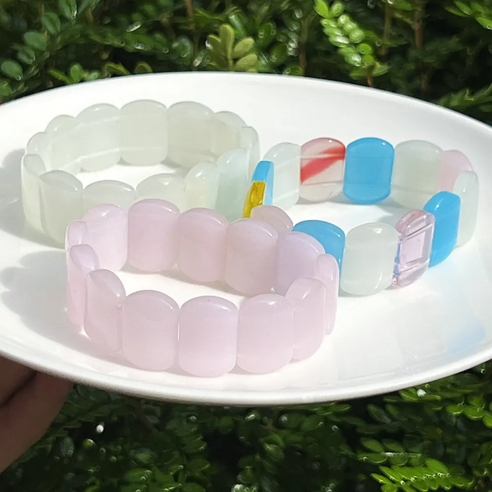 Handmade Candy Colored Glass Bead Elastic Rope Bracelet for Women DIY Hand Volley Jewelry Discount Price