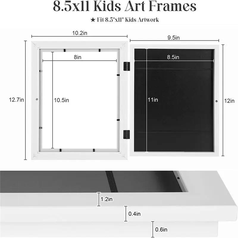 AA77 Kids Art Frames, Front Opening Kids Artwork Frames Changeable, Artwork Display Storage Frame for A4 Paper - 2PCS White