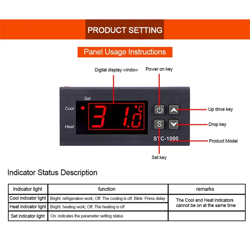 STC-1000 Digital Temperature Controller Thermostat for Incubator Refrigerator Thermoregulator Relay Heating Cooling 12V 24V 110V