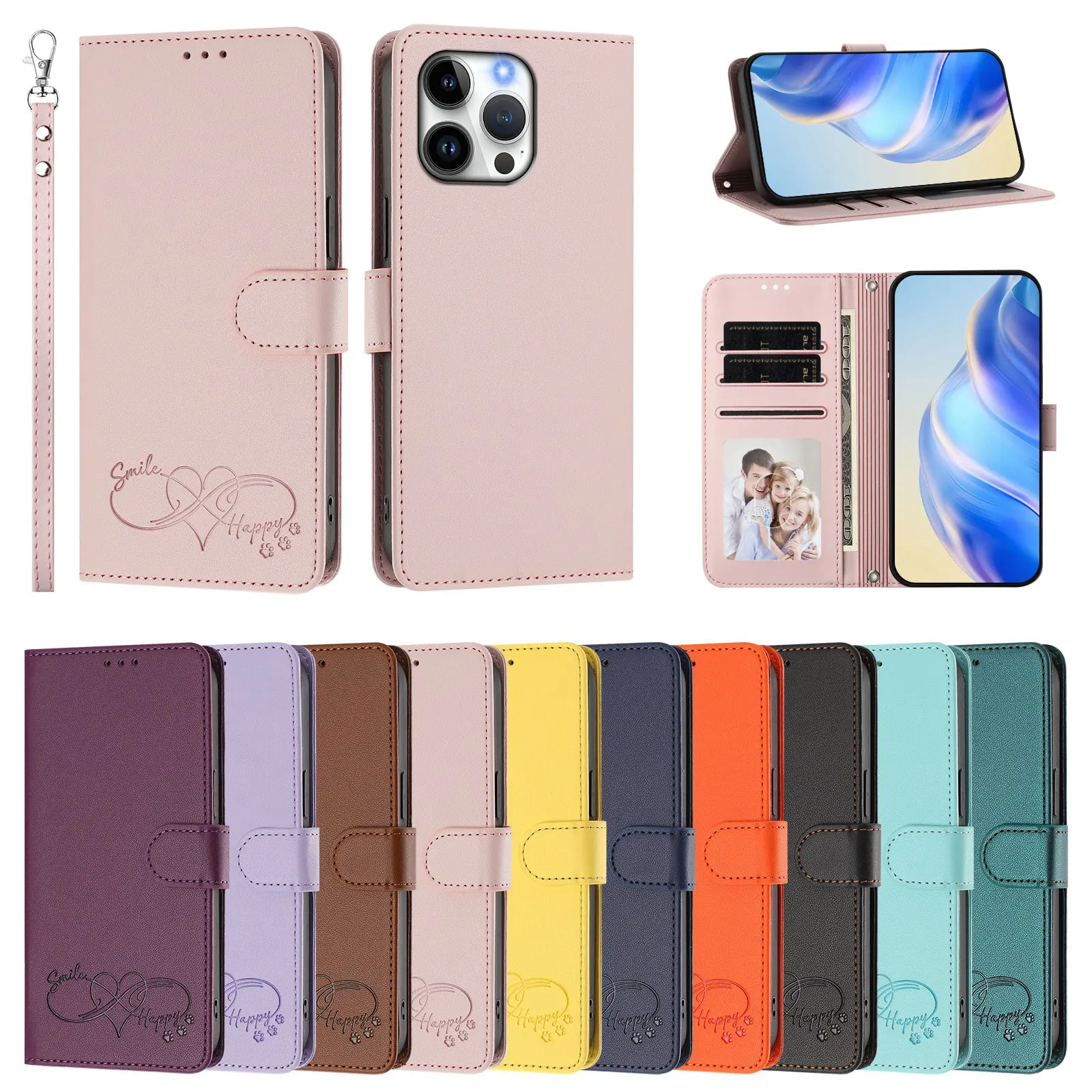 Leather Wallet Flip Case for Samsung Galaxy A17 A16 A15 A14 A13 A12 A07 A06 A05 A05S A04 A04E A04S A03 Core 4G 5G Cover