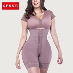 Adjustable Hook Eye Front Closure Fajas Colombianas Short Sleeve Women Shapewear With Bra