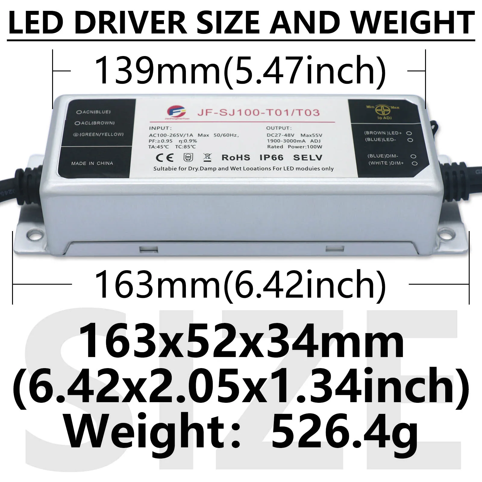 Imagem -02 - Led Driver Regulável Transformador Eletrônico Triac Comutação de Alimentação Ip67 Impermeável 110v 220v ac para dc 24v48v 100w