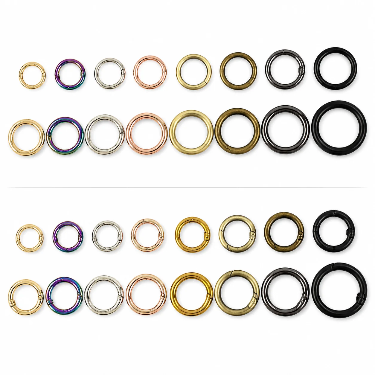 50Pcs 13-50mm O Ring Metak Buckles Coil Spring Snap Hook Backpack Strap Connection Clips Buckle Dog Collar Loop DIY Hardware
