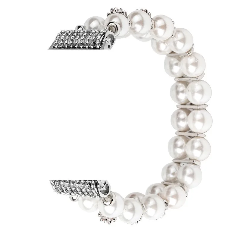 Elastic Double Row Pearl Bracelet Diamond Women's Jewelry Strap For Apple Watch Band