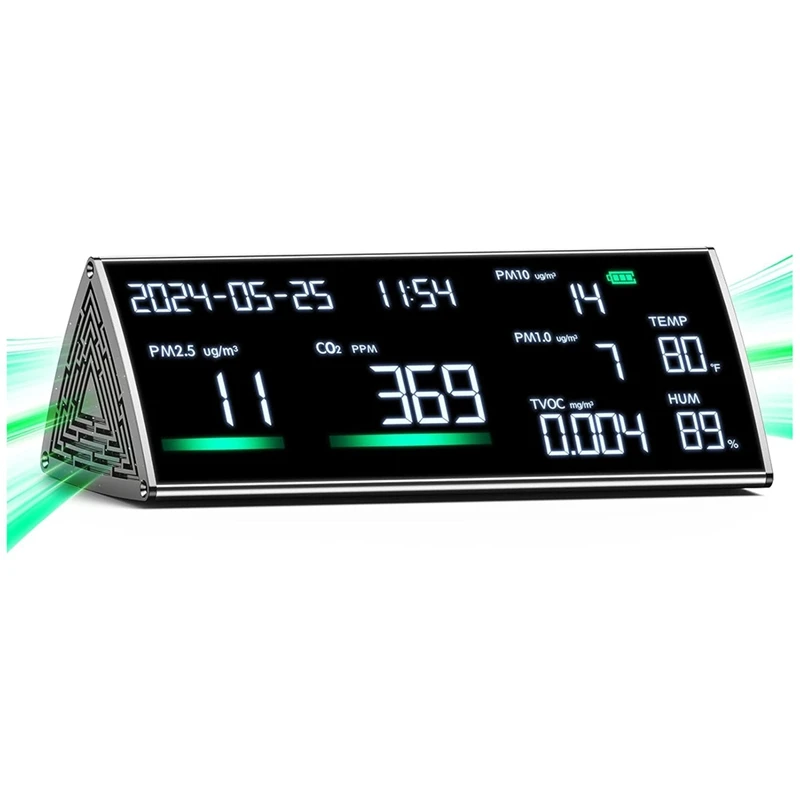 Air Quality Monitor-TVOC, PM2.5, PM1.0, PM10, อุณหภูมิ, ความชื้นและเวลา แสดงผล เครื่องทดสอบคุณภาพอากาศพื้นผิวโลหะ-ABJU
