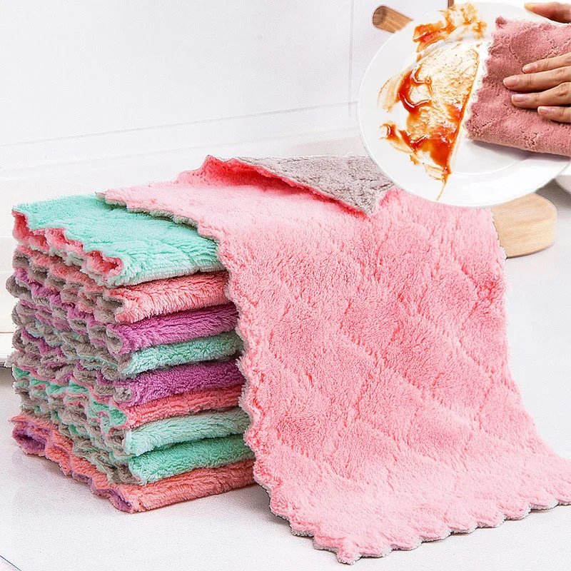 10/5pcs Microfiber Towel Super Absorbent Kitchen Dish Cloth Non-stick Oil Cleaning Towel Rag Home Washable Fast Drying Dishtowel