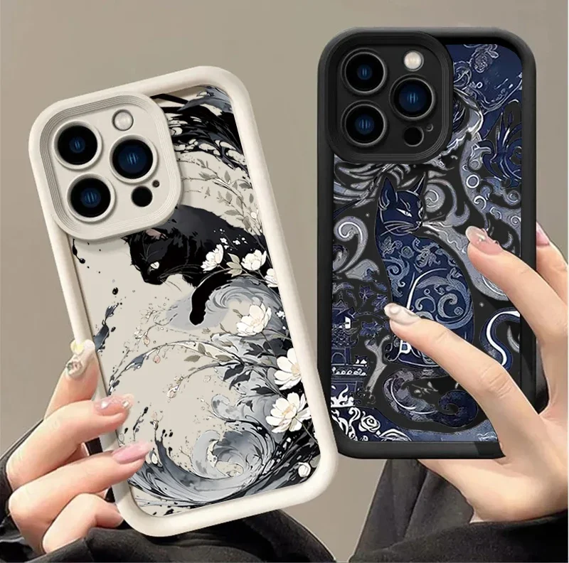 Artistic Vortex Flower Cat Casing For Samsung A57 A56 A55 A54 A53 A17 A07 A16 A06 A36 A26 A53 A52 A33 A23 A13 A25 5G Totem Cat