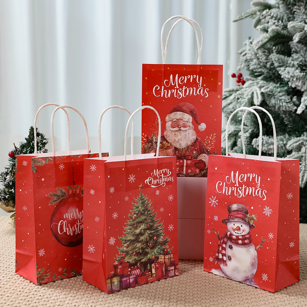 Christmas Kraft Paper Bags Christmas Decor for Home 2025 Santa Claus Gift Bags Xmas Ornament Navidad Natal New Year Gifts 2026