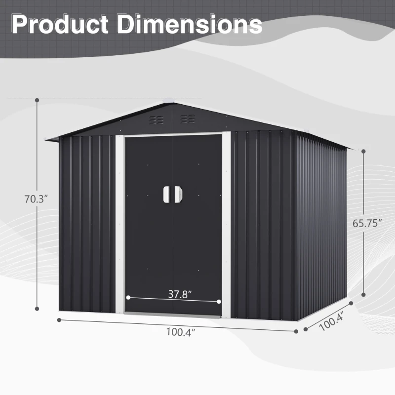 

8' X 8' Outdoor Storage Shed Metal Double Sliding Doors 4 Air Vents Tool Storage House Shed For Yard Patio Lawn Dark Grey