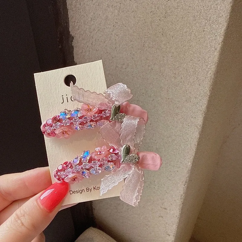 

Заколки для волос с розовым кристаллическим бантом 6,5 см для женщин, милые заколки-крокодилы с цветами, модные аксессуары для волос для девочек