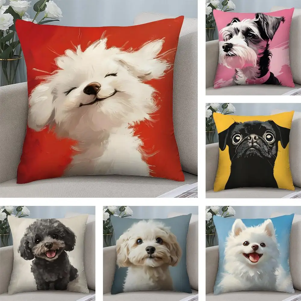 Dog Cute Cushion Cover Plush Fabric Soft Double-Sided Printe