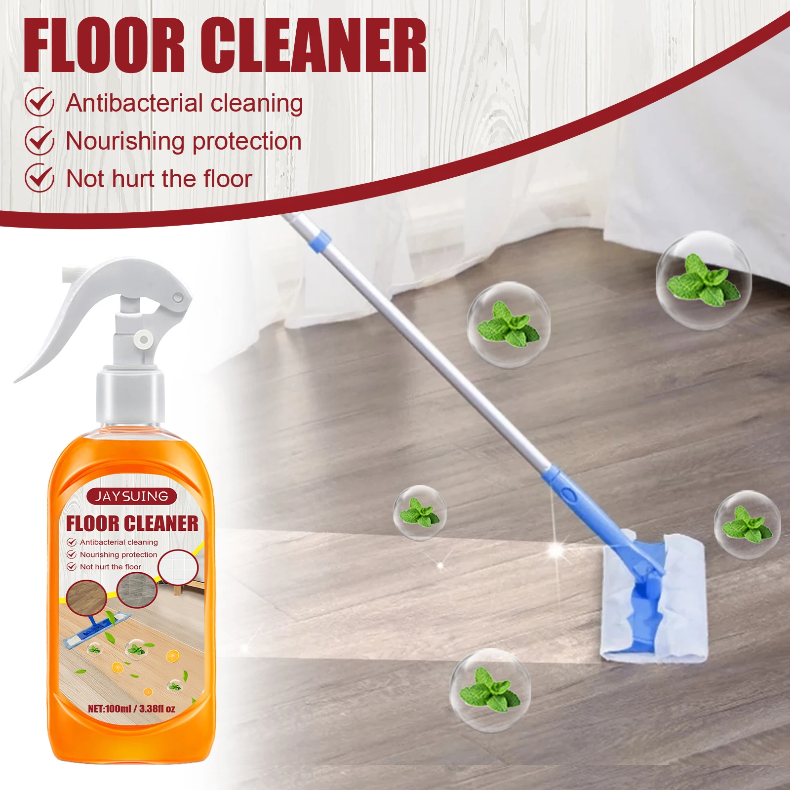 3Pcs Floor cleaner, decontamination Decontamination Wood floor cleaner, polish and polish tile cleaner Multi-purpose cleaner