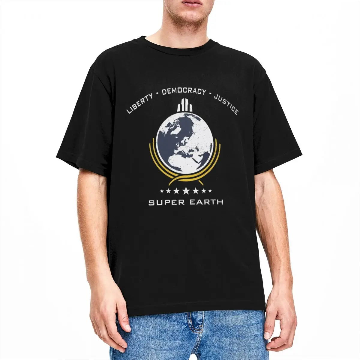 Super Earth T Shirt Men Diving Into Hell For Liberty Y2K Fun 100 Cotton T-Shirts Summer O-Neck Hippie Tees Print Oversized Tops