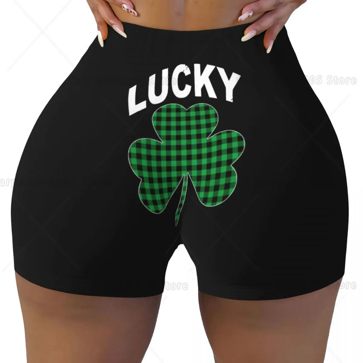

Lucky Plaid Clover День Святого Патрика, шорты для йоги для женщин, байкерские шорты с высокой талией, спортивные штаны для бега, йоги