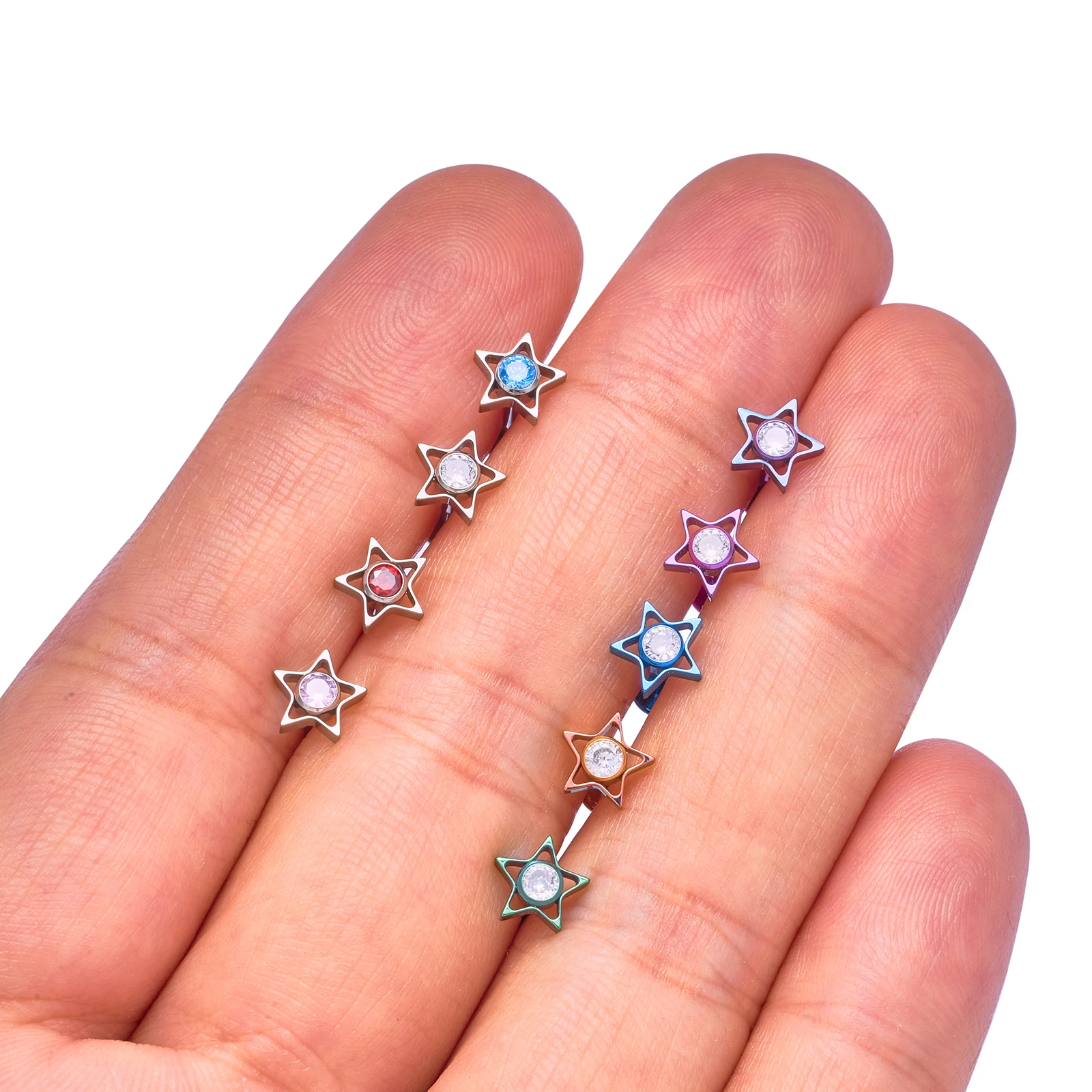 ASTM F136 G23 التيتانيوم ثقب الأنف مسمار Labret الشفاه قرط الاذن المرصع أودي مجوهرات للنساء موضة أنودة