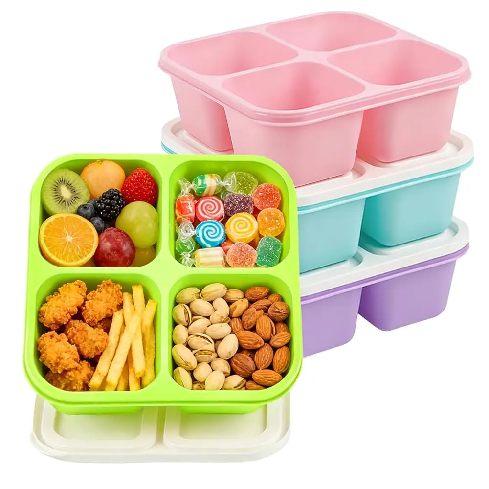 

4 Pack Snack Containers Bento Box Adult Lunch Box,Meal Prep Container, Reusable Food Storage lunch Containers Stackable for W