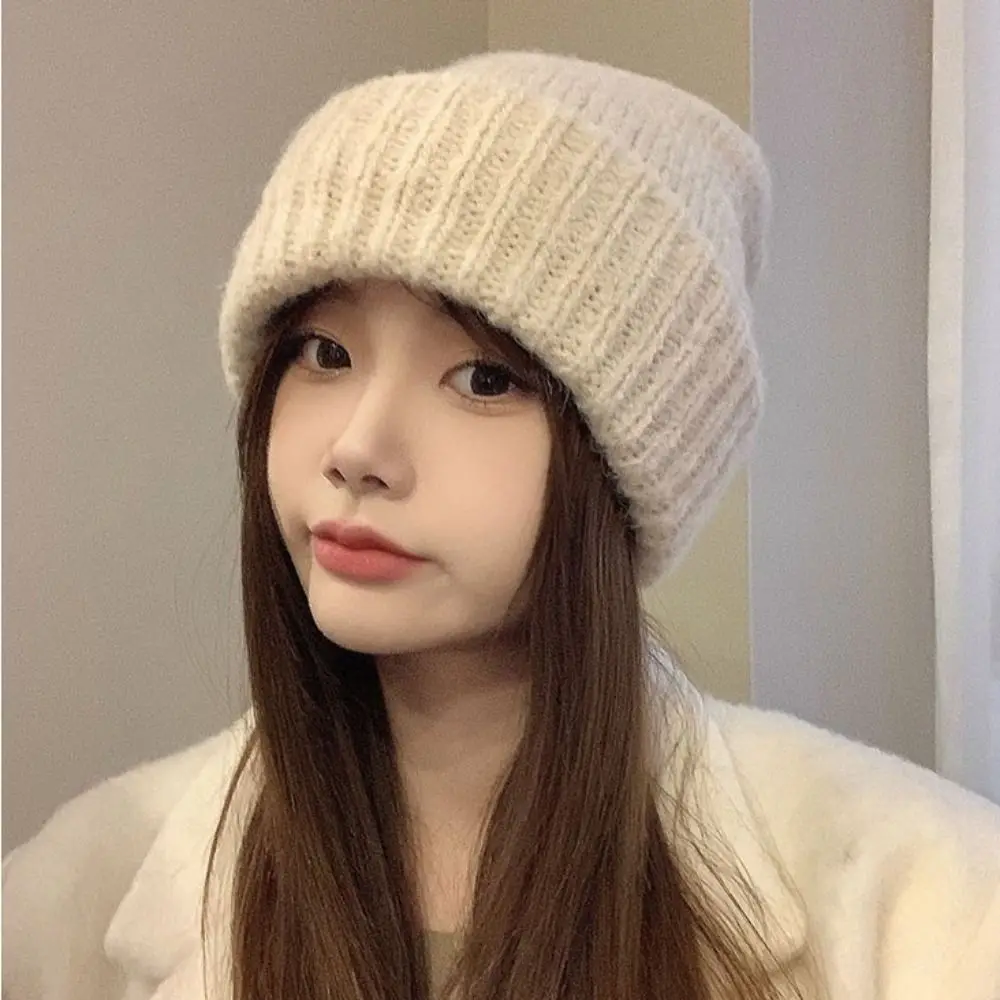 

Cute Warm Cap Knitted Hat Korean Wool Hat Crochet Basin Cap Solid Color Knit Beanie Outdoor