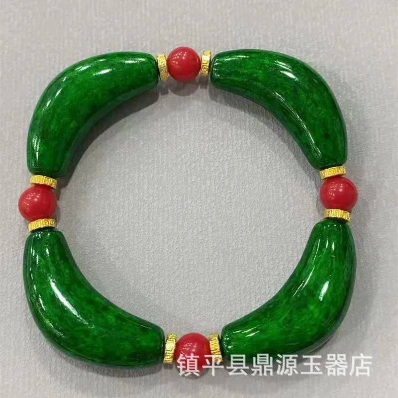 New jadeite bracelet with beads, flame stone, Xiuyu crystal, and obsidian curved tube accessories view 6
