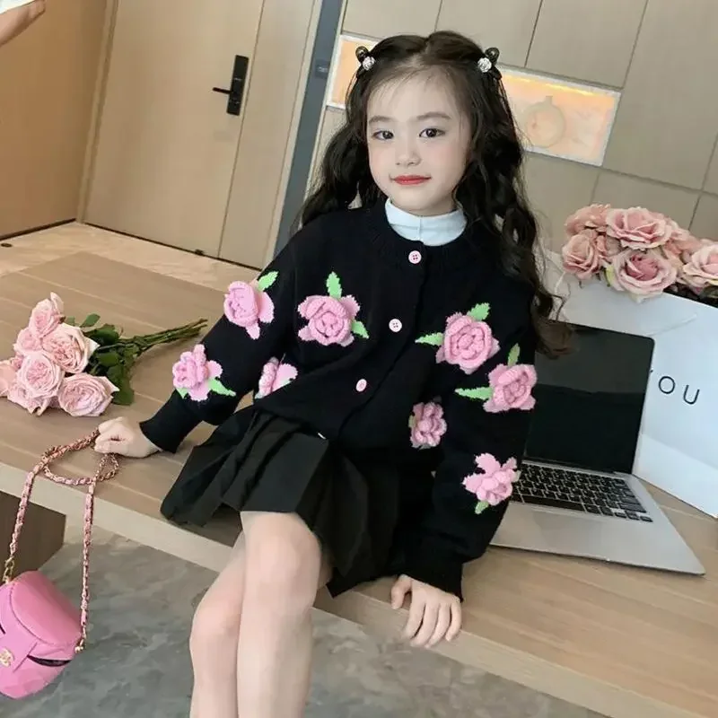 

Girl Sweater 2023 Girl Sweater Knitwear Spring and Autumn New Cardigan Thickened Foreign Children Coat Handmade Children Sweater