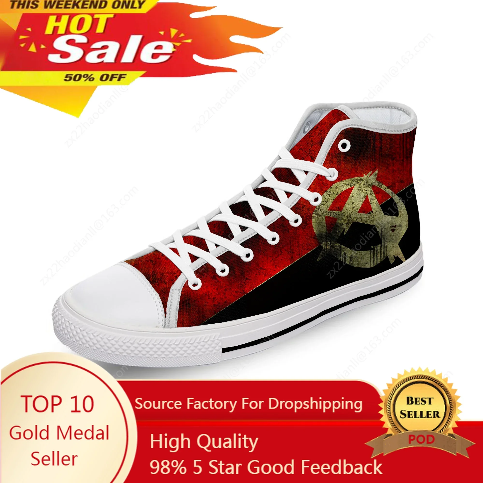 Anarchy Symbol Anarchist Popular White Cloth Fashion 3D Print High Top Canvas Shoes Men Women Lightweight Breathable Sneakers