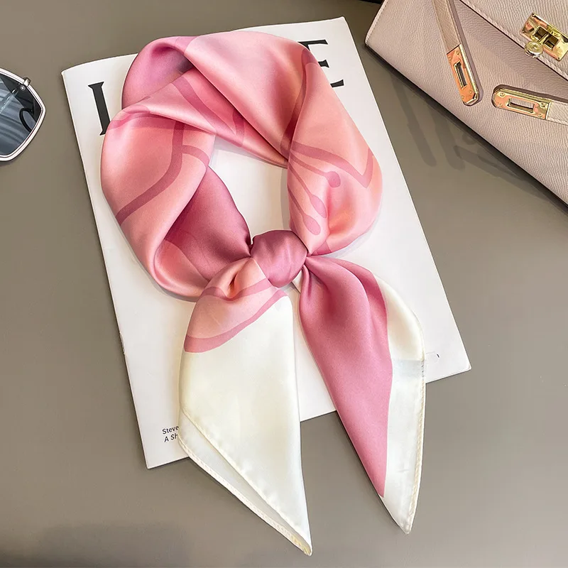 Nouvelle mode marque de luxe 70 cm foulard carré en soie femmes Satin châle enveloppement Hijab Echarpe cou cravate femme cheveux Bandana foulard