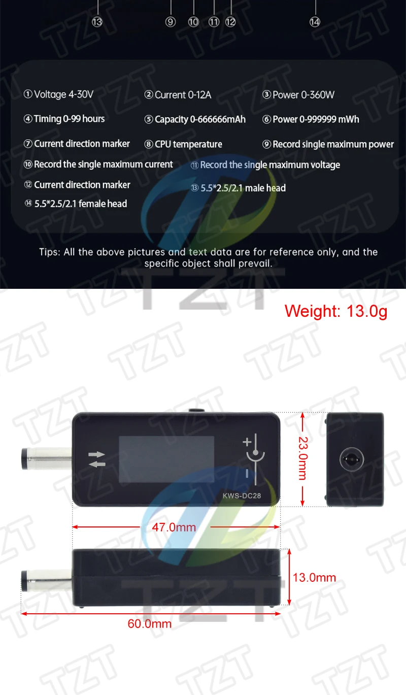 KWS-DC28 0,96 Zoll TFT HD Digitalanzeige DC-Spannungsmesser Leistungsmesser Handy-Ladetester Detektor Elektrikerwerkzeug – Detail 10