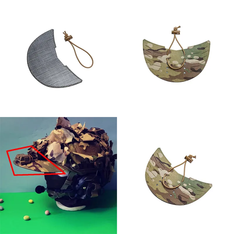 Tactical helmet brim visor for crash helmet in material 500D 1000D with elastic locking system and quick-release hook