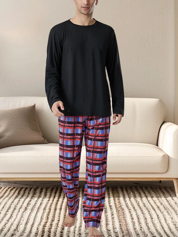 Men\'s fashion home plaid pajama trousers large size loose elastic waist breathable trousers trousers set loungewear