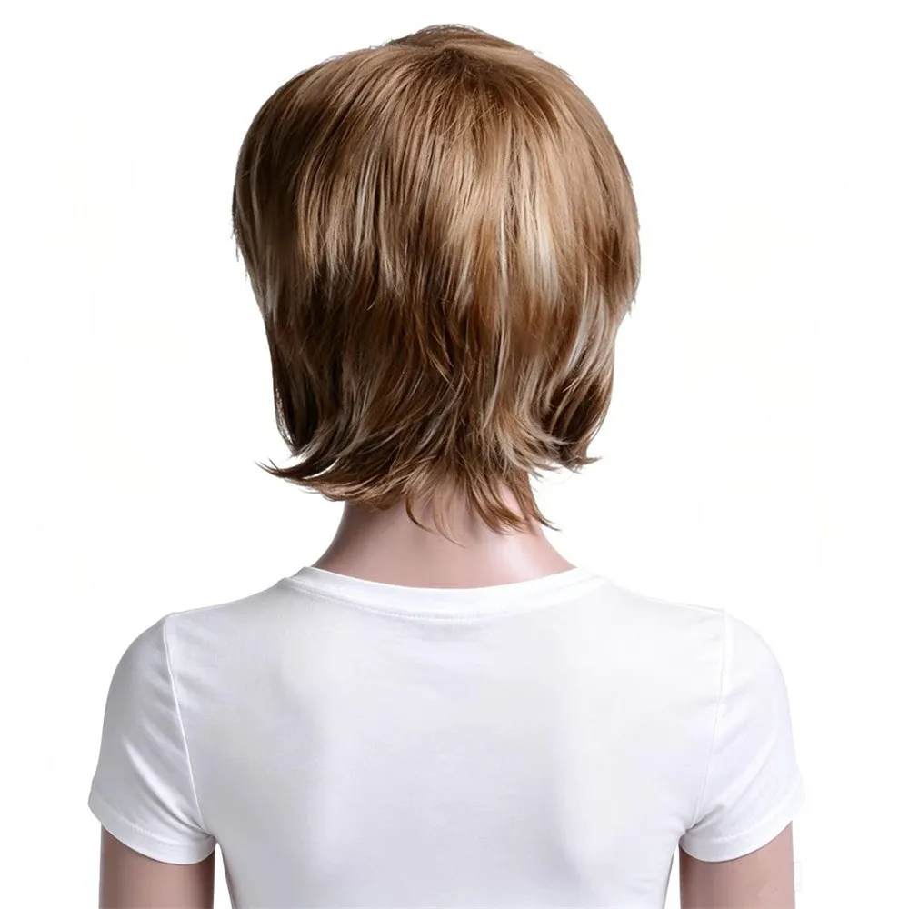 Short Layered Pixie Cut Wig for Women with Highlights Natural Looking Synthetic Hair Heat Resistant Daily Wear Wig