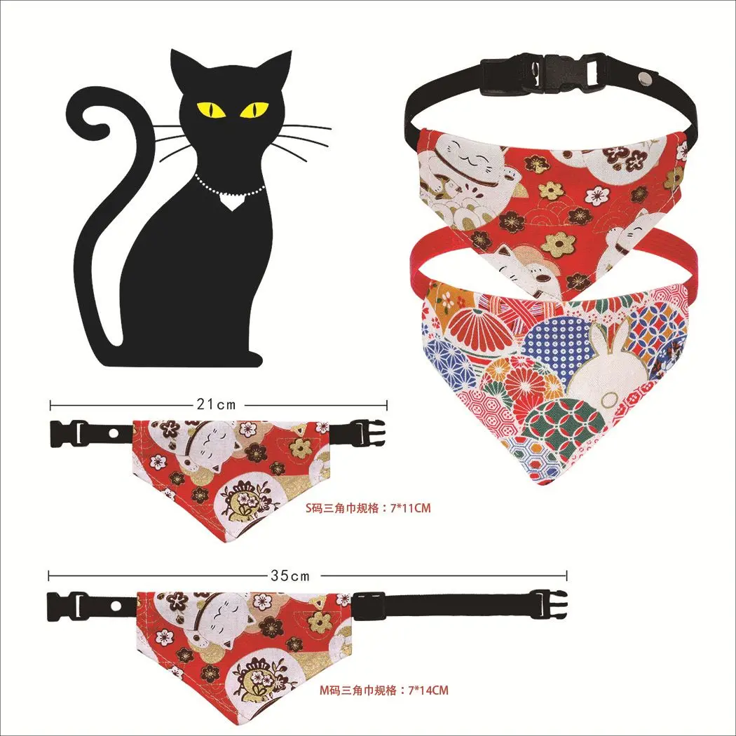 Pet collar decoration cat Japanese style triangle scarf adjustable collar cute cotton small dog and cat universal drool scarf