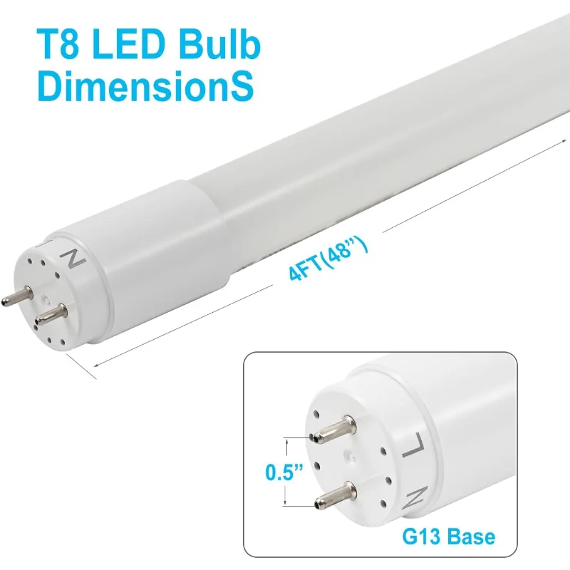 20er-Pack 4FT LED T8 Typ A+B-Röhrenlichter, 24 W, 5000 K, einzelnes oder doppeltes Ende, Stecker-and-Play- oder Vorschaltgerät-Bypass, 4 Fuß T10 T12
