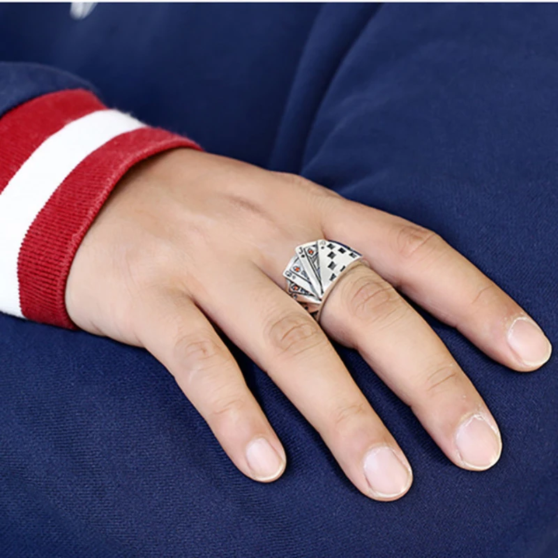 New Vintage Opening Rings For Women Men Playing Card Finger Stainless Steel Lucky Poker Ring Fashion Party Jewelry Gifts image 5