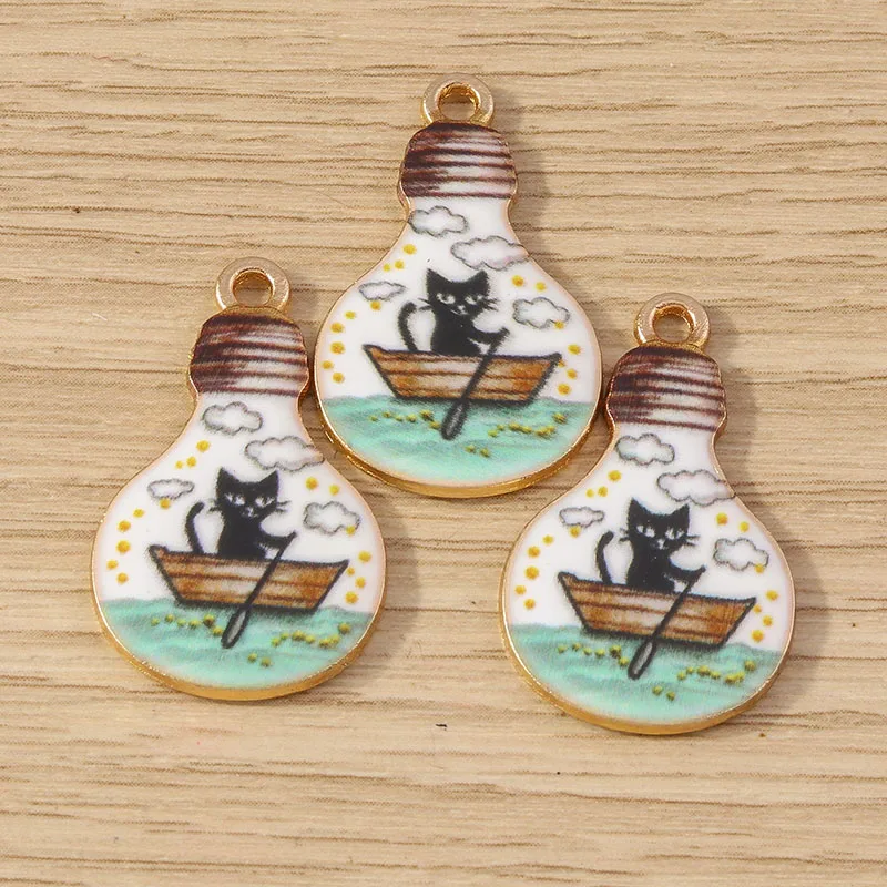 Tusember 10 Stück Emaille Kreative Astronaut Wal Glühbirne Fisch Katze Charms für Tropfen Ohrringe Halskette DIY Schmuck Handgefertigte Accessoires – Detail 4