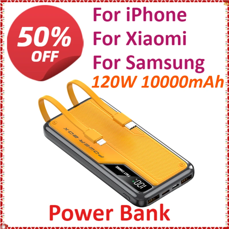 120W 10000mAh Portable Power Bank Fast Charging For iPhone For Xiaomi For Samsung Large Capacity With LED Digital Display