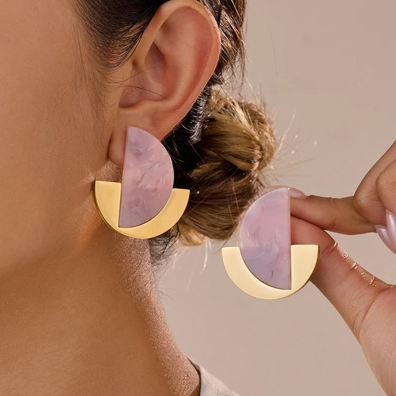PRISCA | Irregular Acrylic Earrings New Stainless Steel Pink Charm Party Jewelry Women 18k Plated Trendy Wholesale